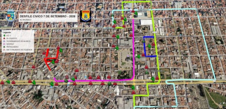 Mapa do desfile de 7 de Setembro em Vitória da Conquista