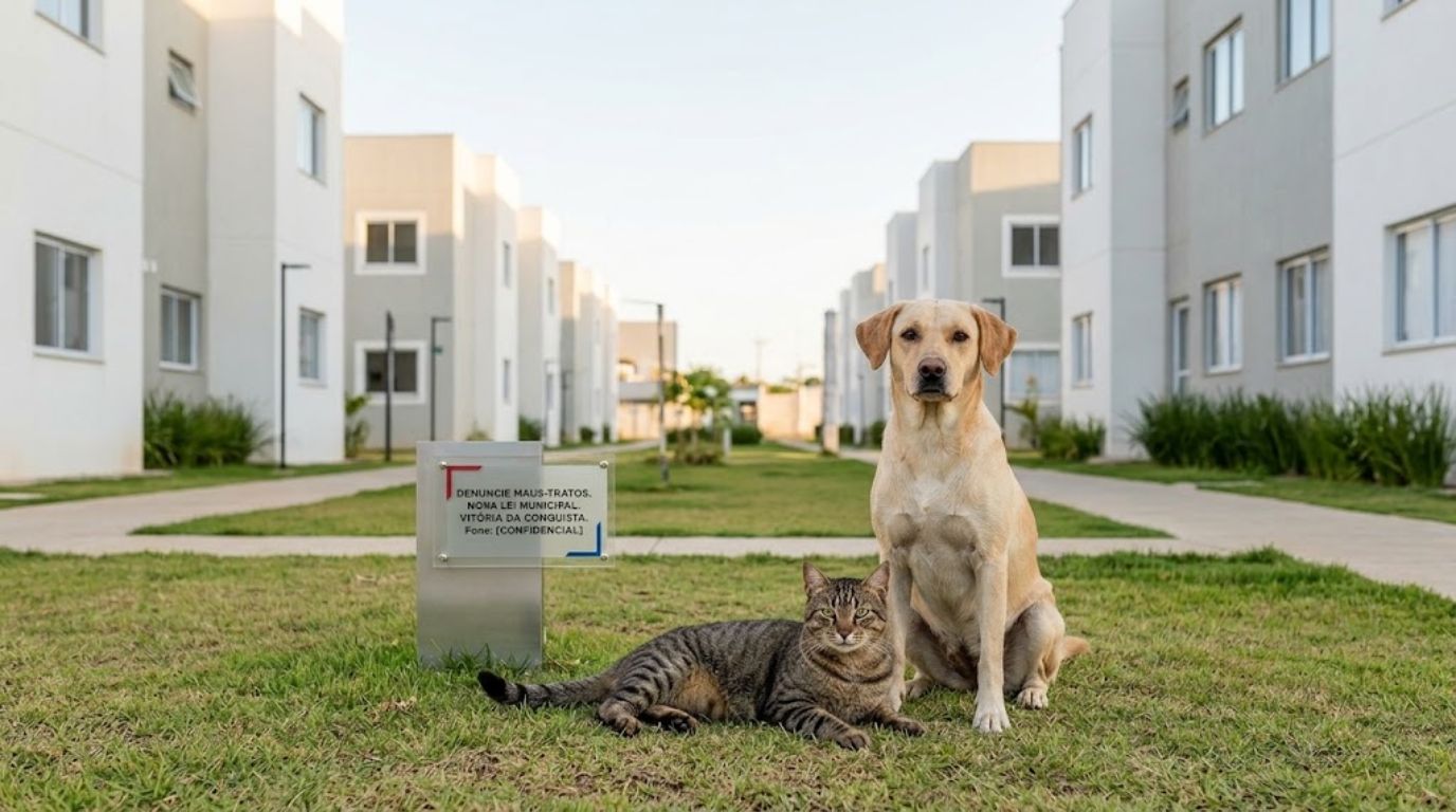 Banner divulgação da lei de maus-tratos a animais em Vitória da Conquista.