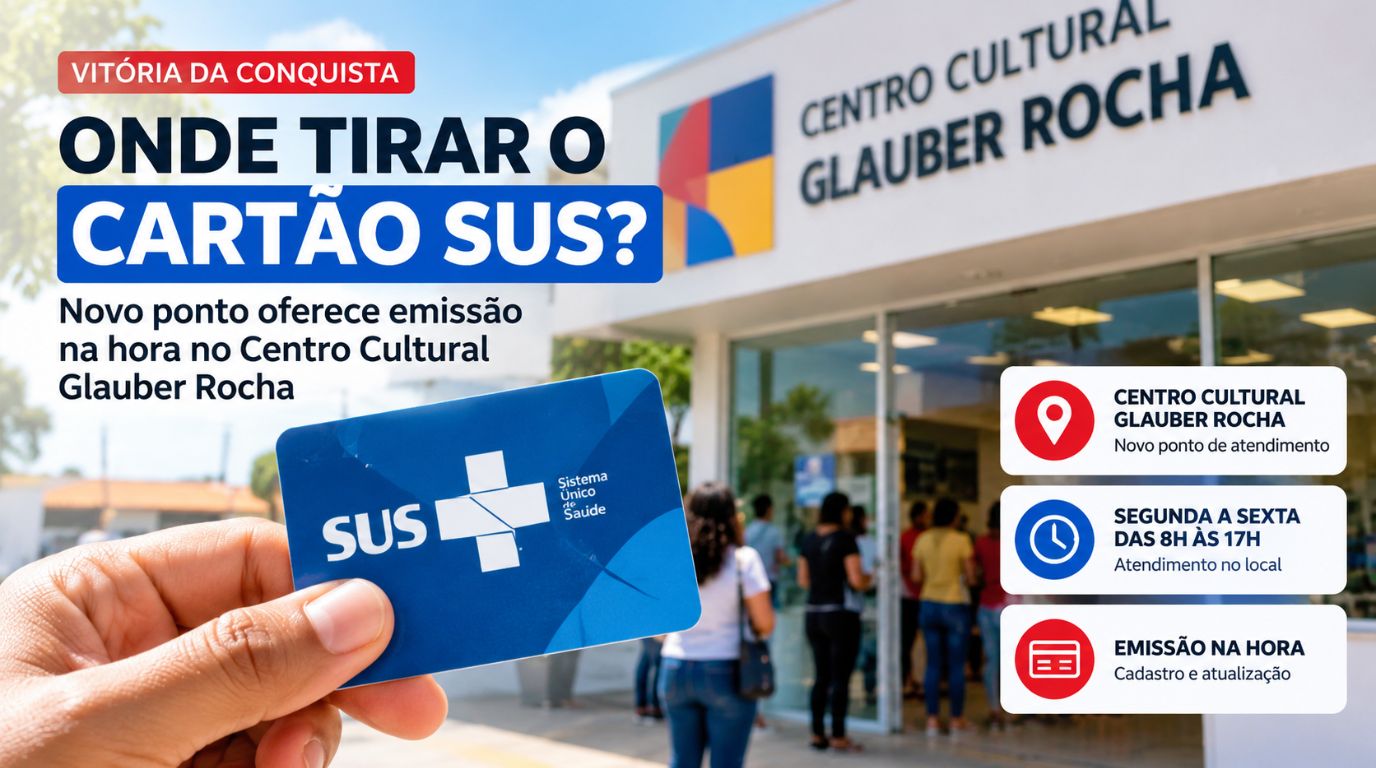 Onde tirar o Cartão SUS em Vitória da Conquista. Banner da capa.